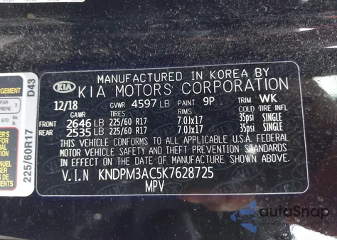 2019 Kia Sportage Lx из США, поврежденный, VIN KNDPM3AC5K7628725